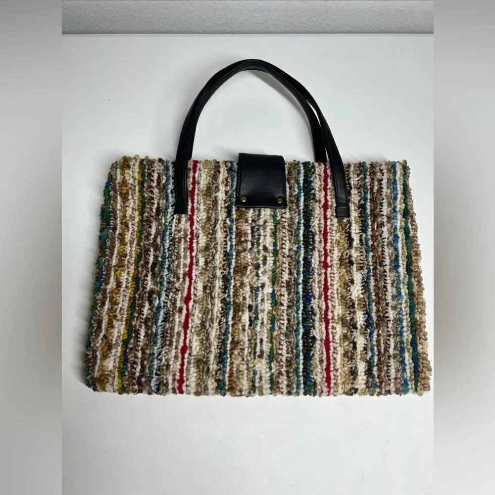 Vintage Sherpa Knit Multicolor Two Black Two Straps Hand Bag Laptop Bag